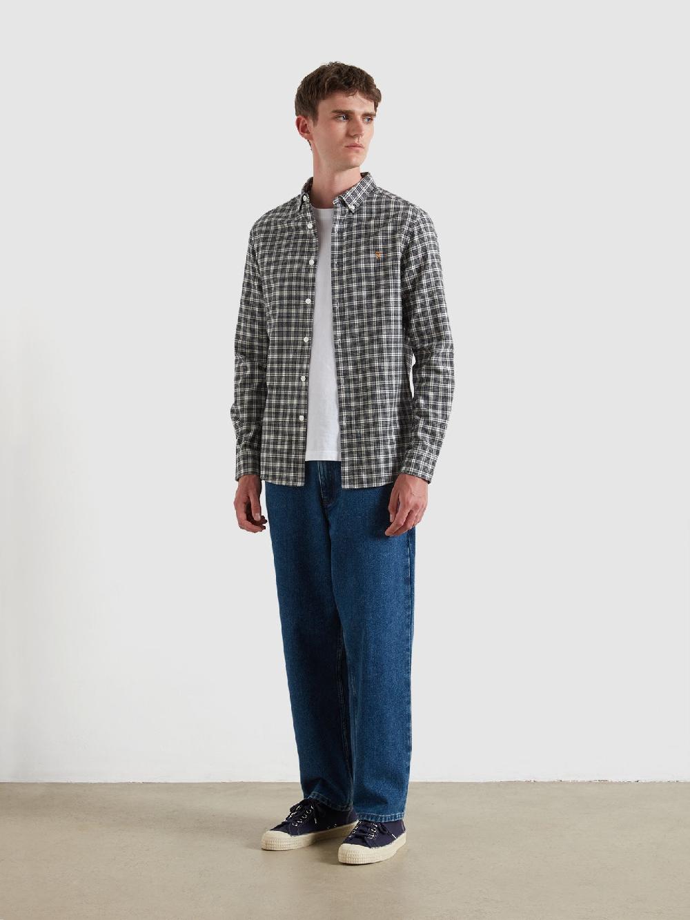 Farah Milners Check Shirt In Charcoal Marl