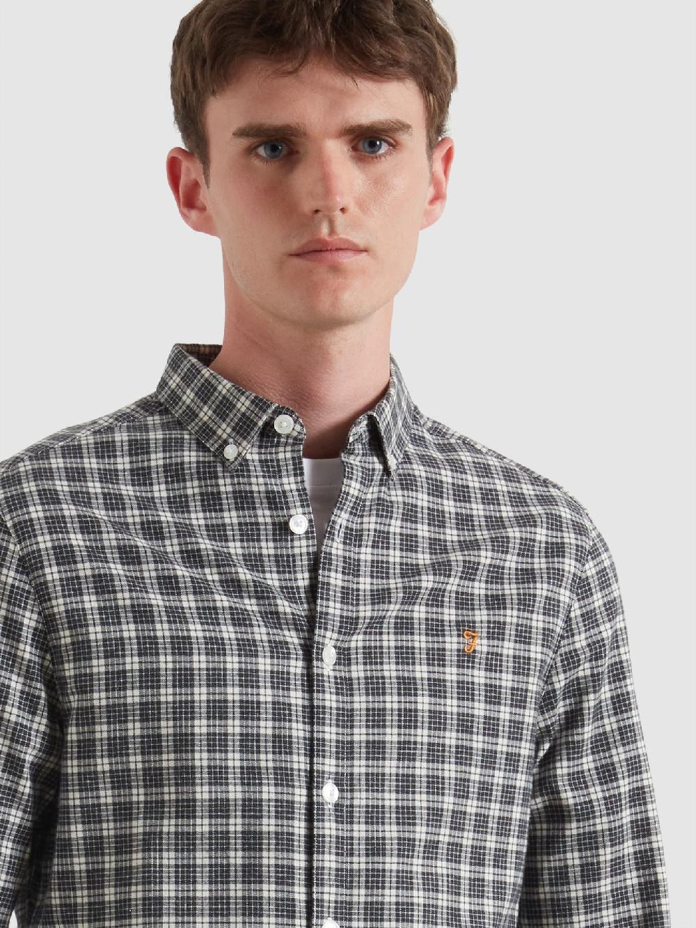 Farah Milners Check Shirt In Charcoal Marl