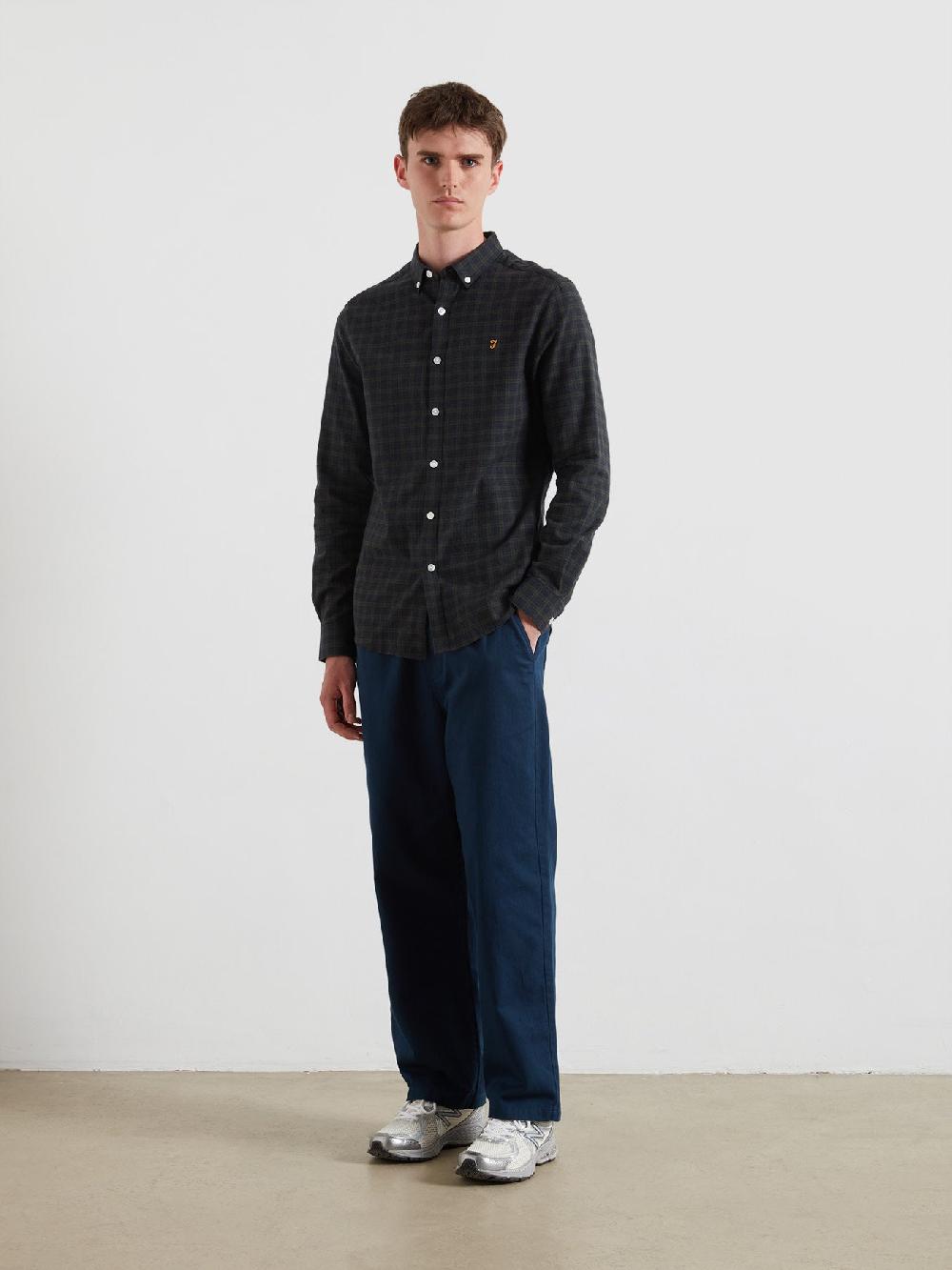Farah Milners Check Shirt In True Navy Marl