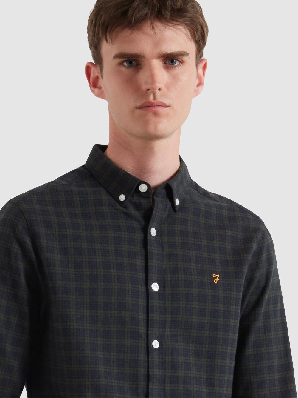 Farah Milners Check Shirt In True Navy Marl