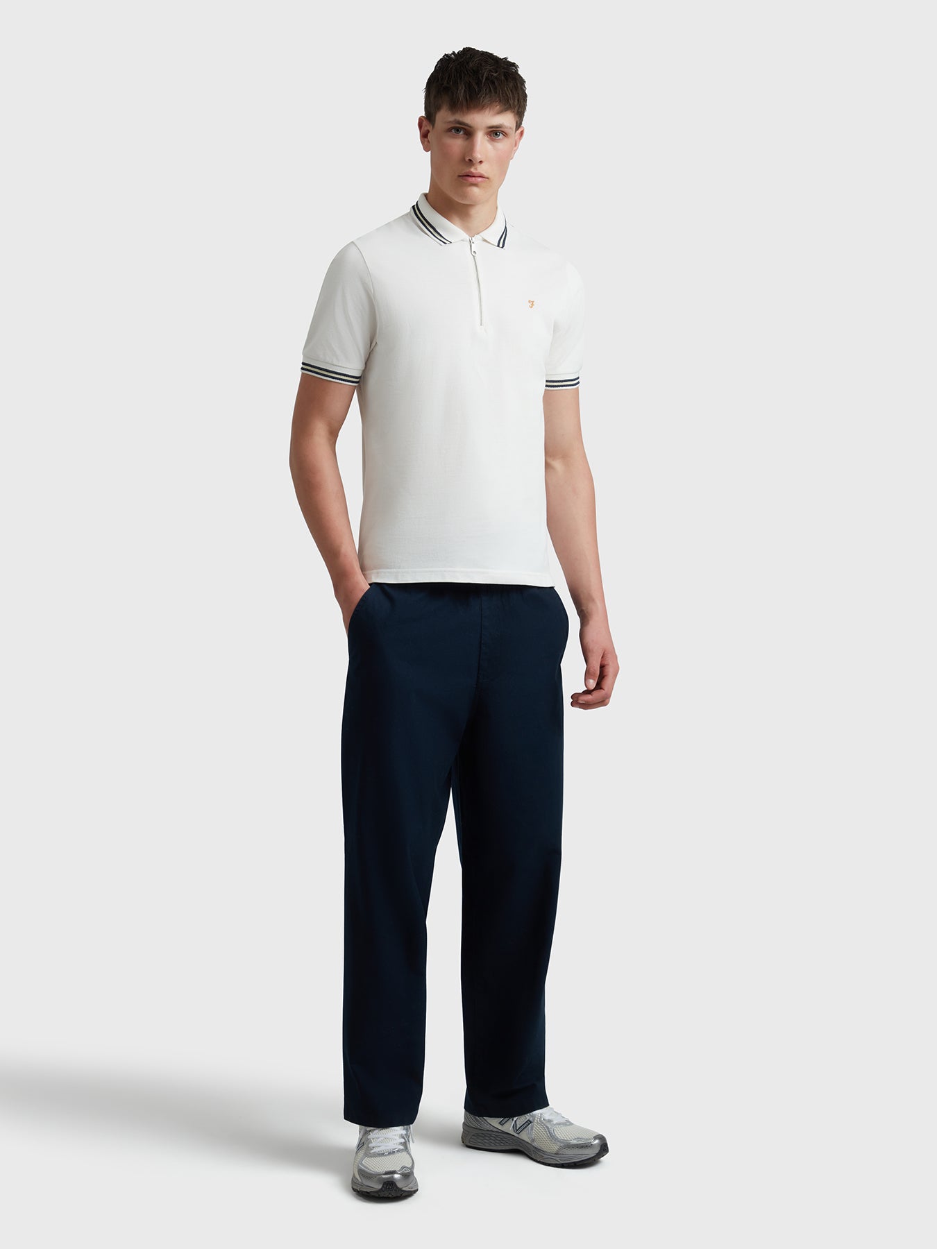 Farah Netton Zipped Polo Shirt In Ecru