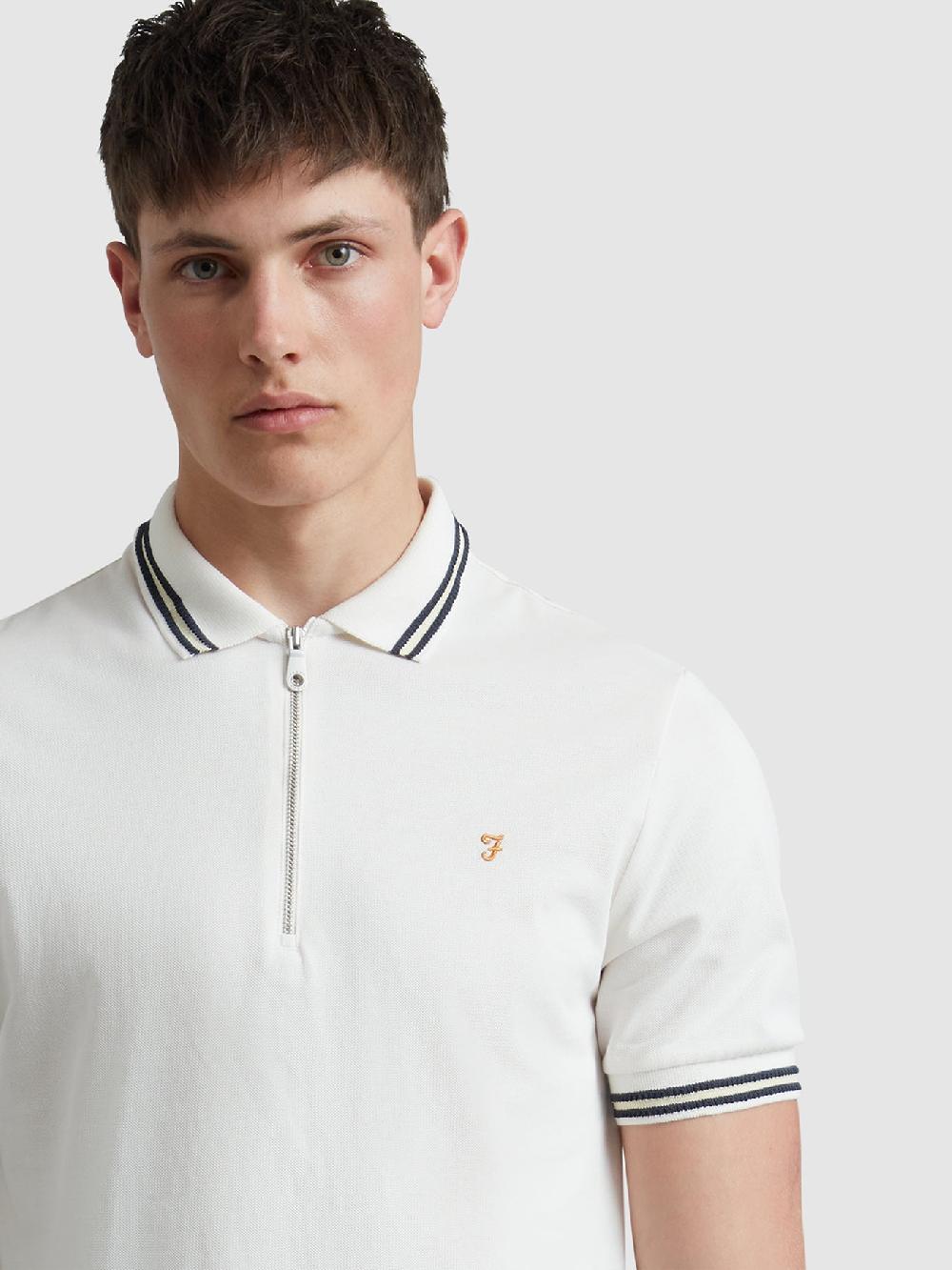 Farah Netton Zipped Polo Shirt In Ecru