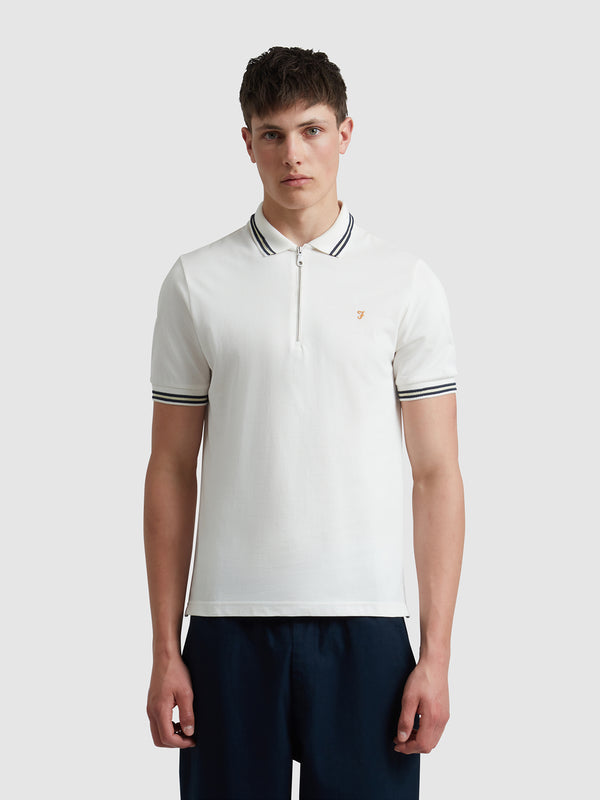 farah Netton Zipped Polo Shirt In Ecru