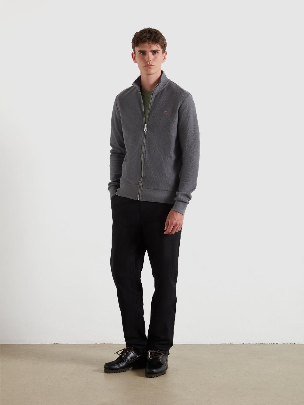 Farah Seaton Zip Through Sweatshirt In Grey Shade