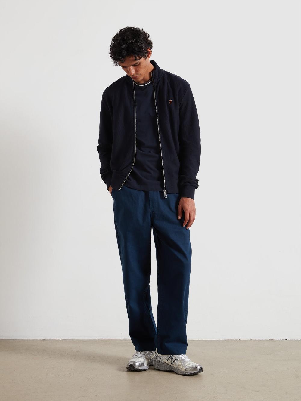 Farah Seaton Zip Through Sweatshirt In True Navy