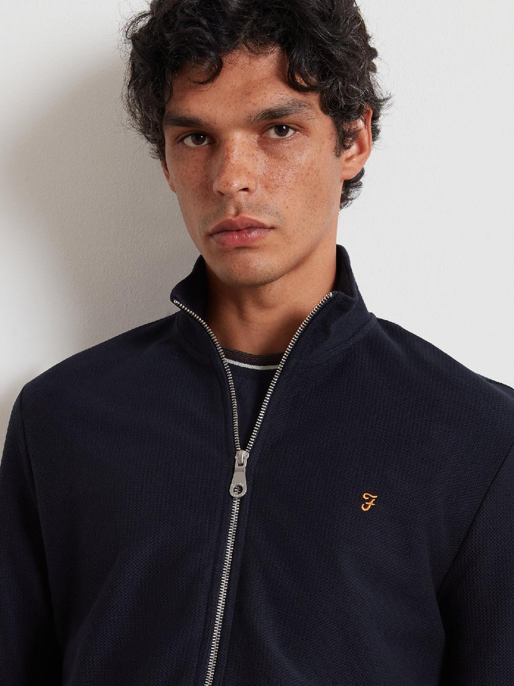 Farah Seaton Zip Through Sweatshirt In True Navy