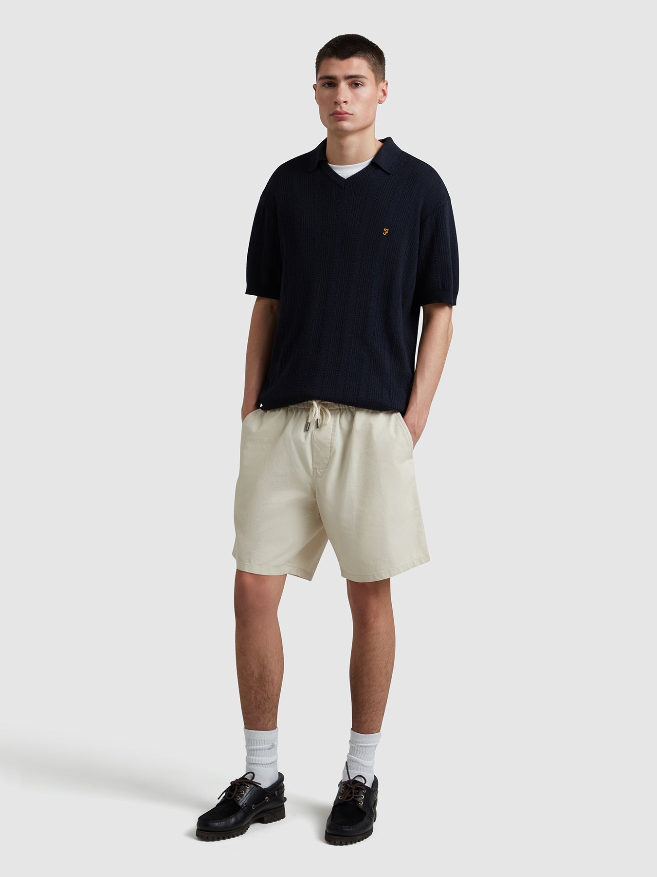 Farah Woodford Knitted Polo Shirt In True Navy