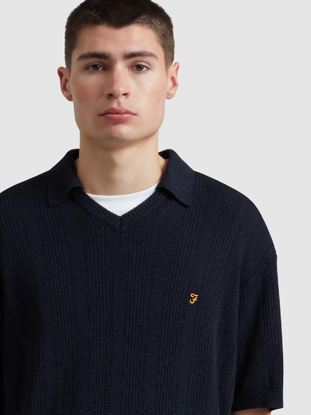 Farah Woodford Knitted Polo Shirt In True Navy