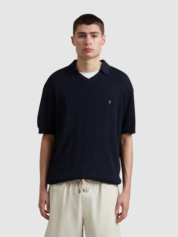 farah Woodford Knitted Polo Shirt In True Navy