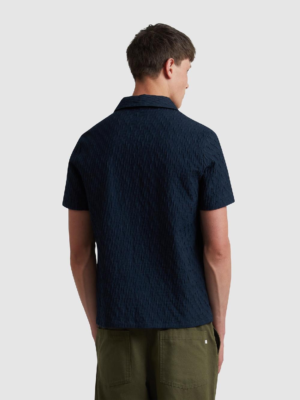 Farah Finn Short Sleeve Textured Shirt In True Navy