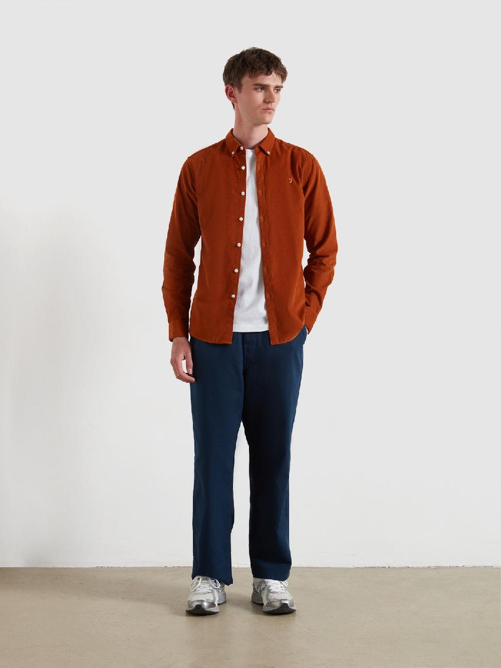 Farah Fontella Slim Fit Corduroy Shirt In Burnt Ochre