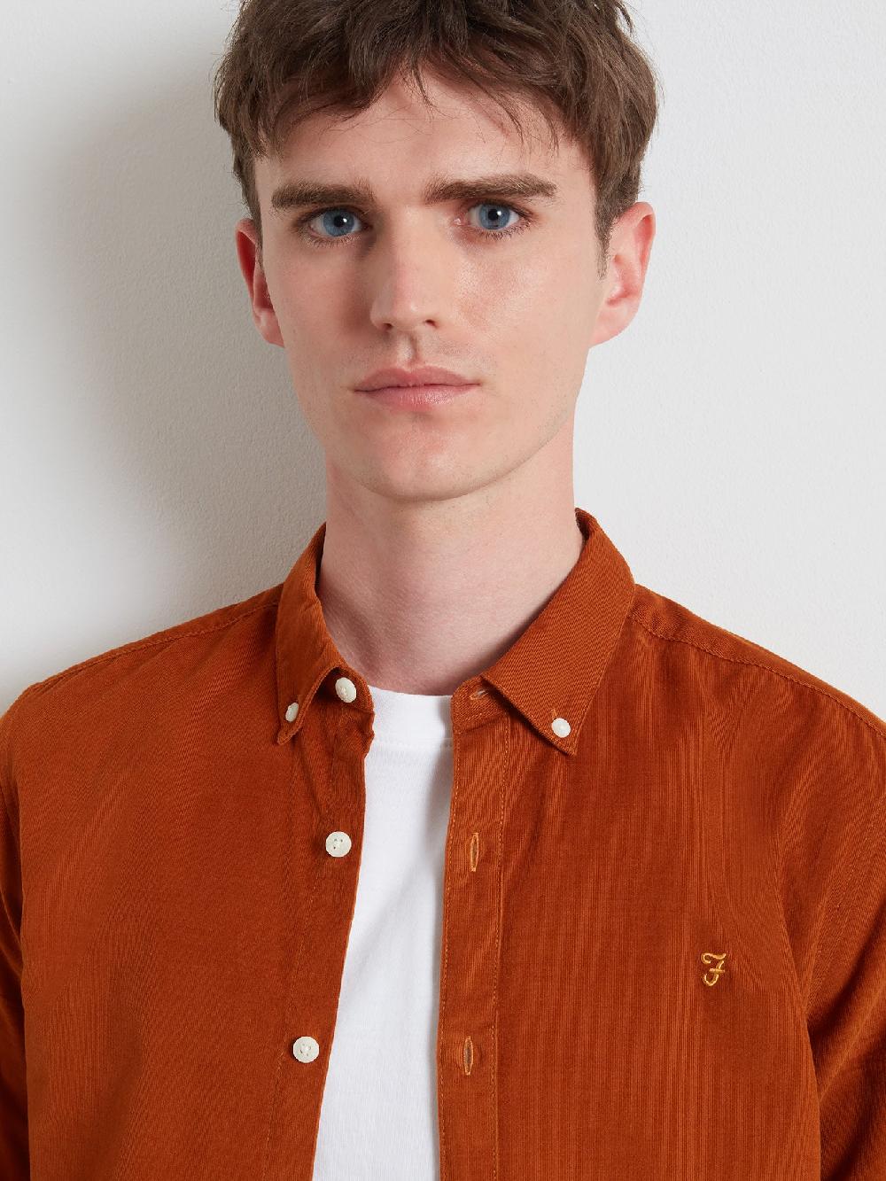 Farah Fontella Slim Fit Corduroy Shirt In Burnt Ochre