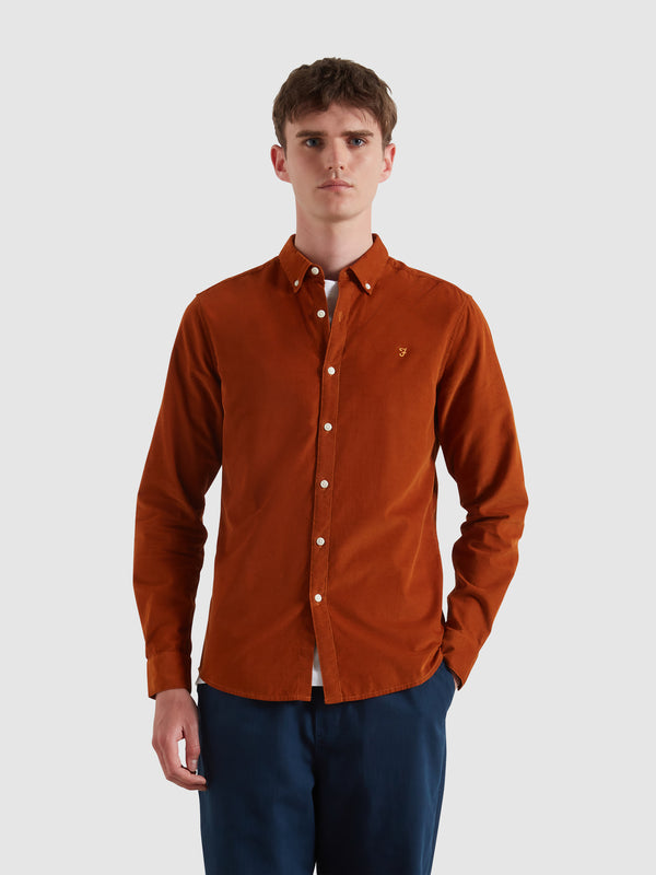 farah Fontella Slim Fit Corduroy Shirt In Burnt Ochre
