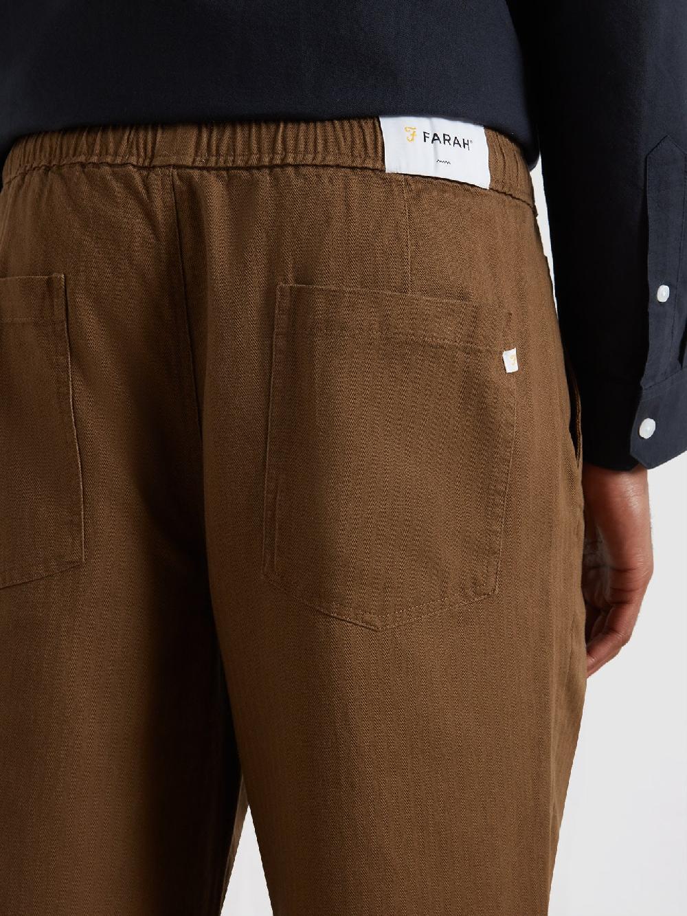 Farah Greenport Loose Fit Herringbone Trousers In Clove Brown