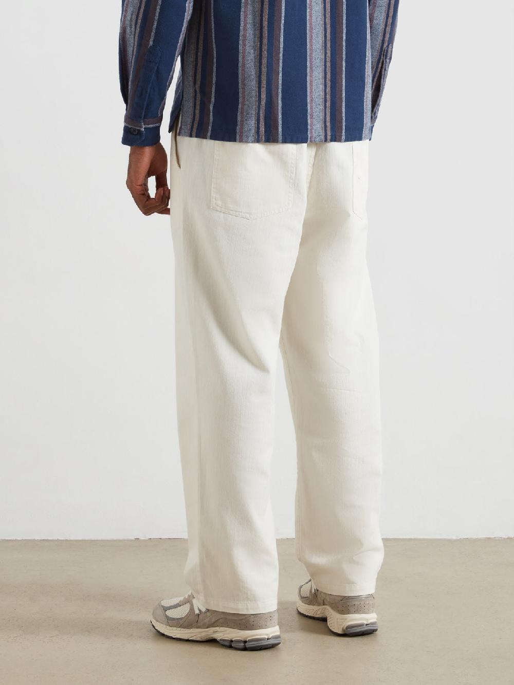 Farah Greenport Loose Fit Herringbone Trousers In Ecru
