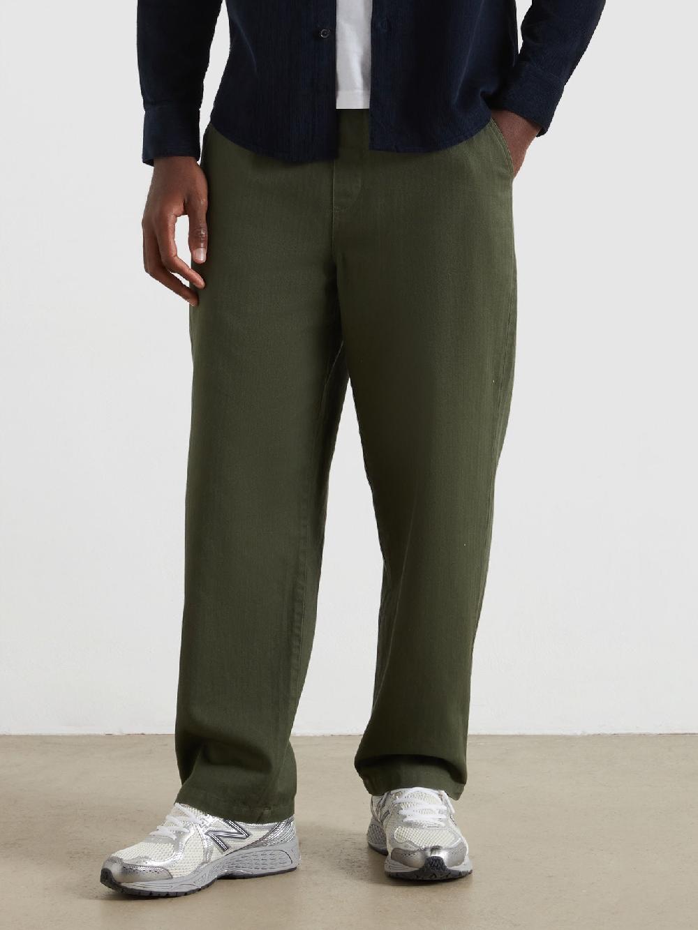 Farah Greenport Loose Fit Herringbone Trousers In Rosemary