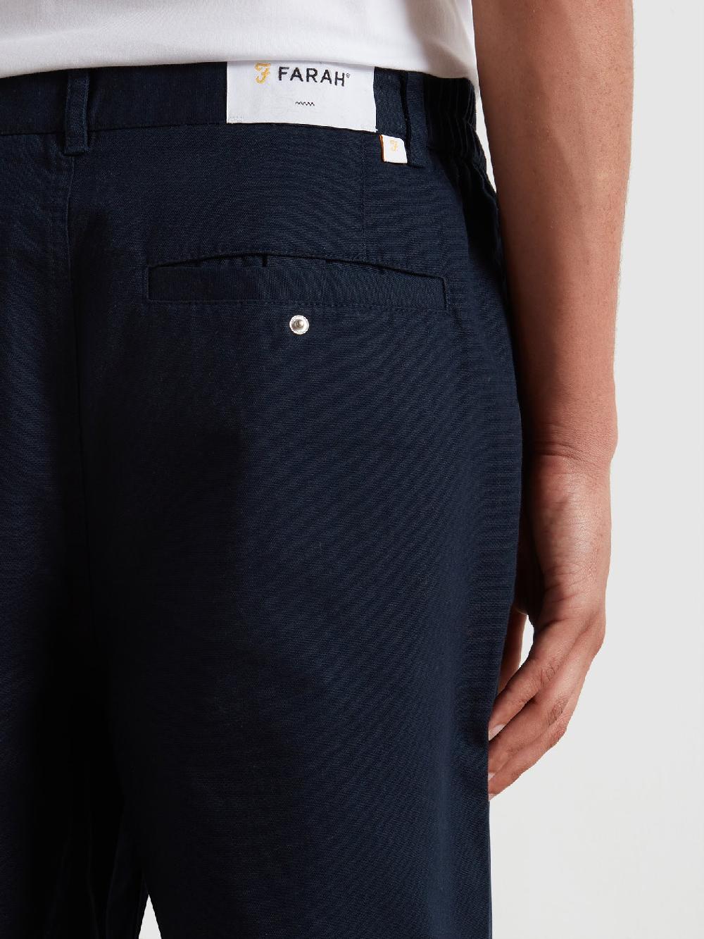 Farah Hawtin Relaxed Tapered Fit Full Length Trousers In True Navy