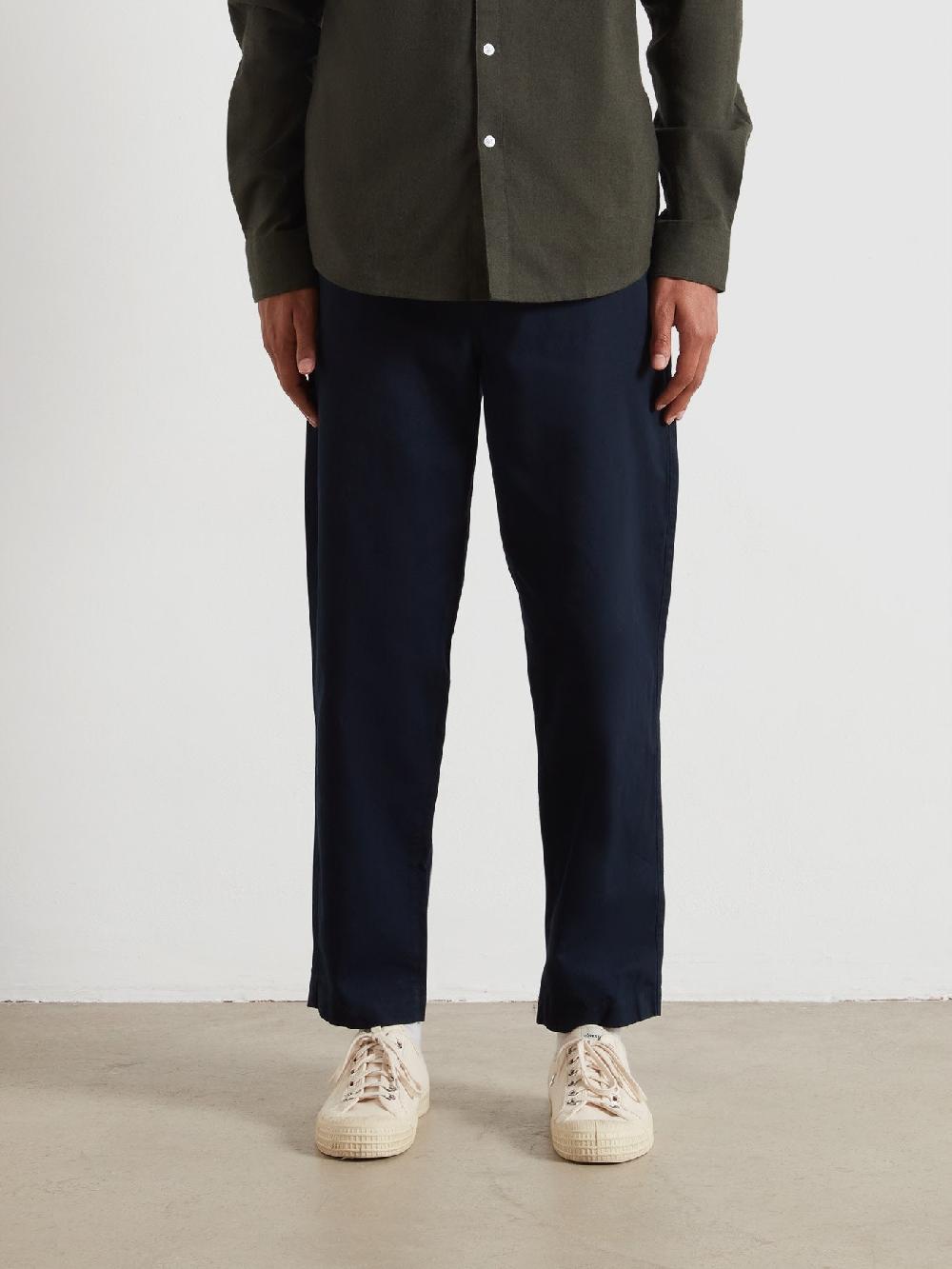 Farah Hawtin Relaxed Tapered Fit Full Length Trousers In True Navy