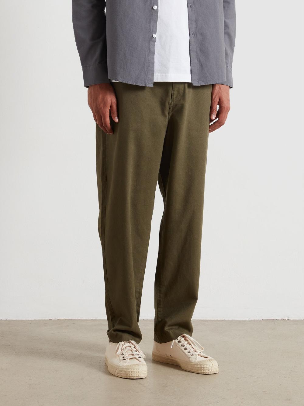 Farah Hawtin Relaxed Tapered Fit Full Length Trousers In Olive Green