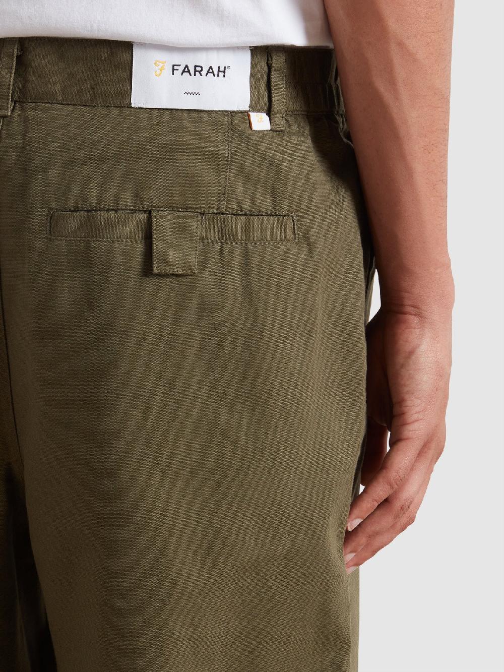 Farah Hawtin Relaxed Tapered Fit Full Length Trousers In Olive Green