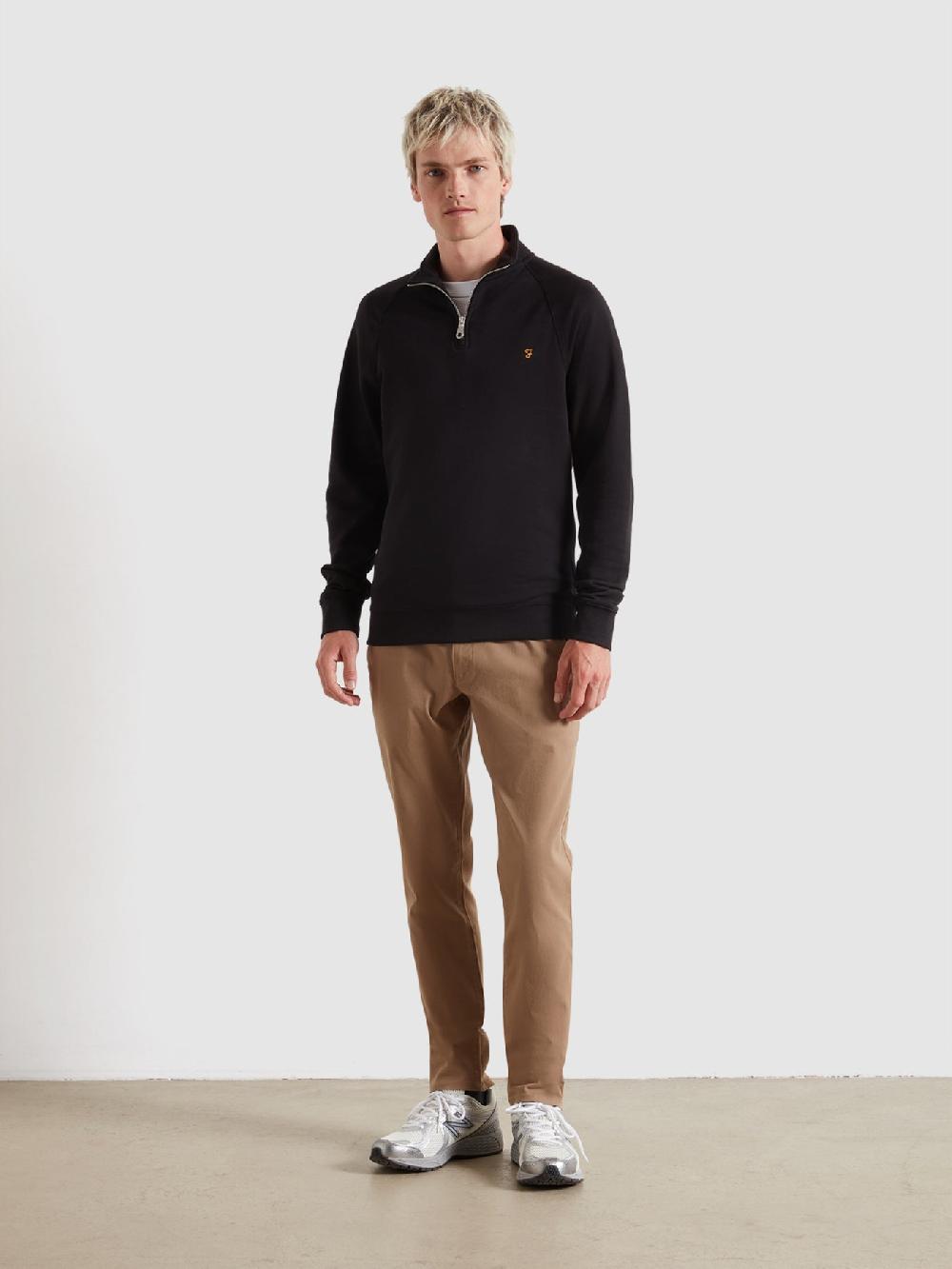Farah Jim Organic Cotton Quarter Zip Sweatshirt In Black