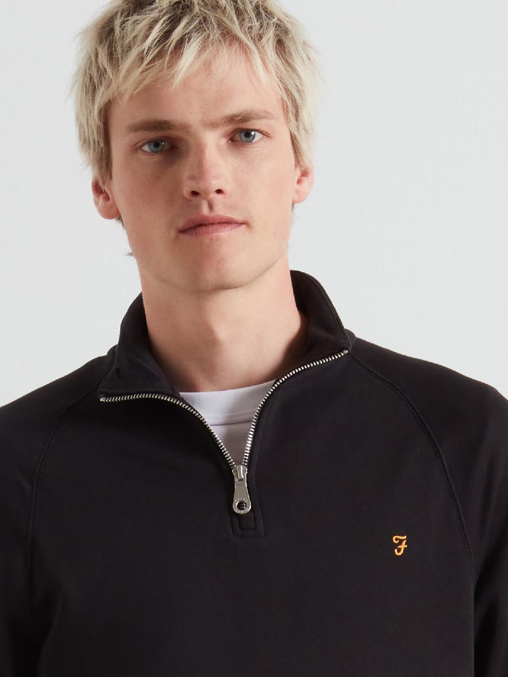 Farah Jim Organic Cotton Quarter Zip Sweatshirt In Black