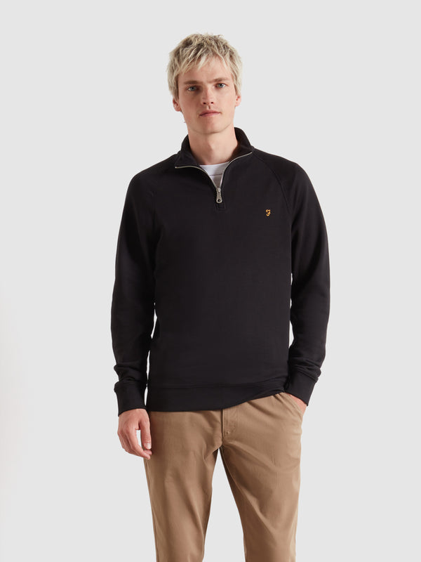farah Jim Organic Cotton Quarter Zip Sweatshirt In Black