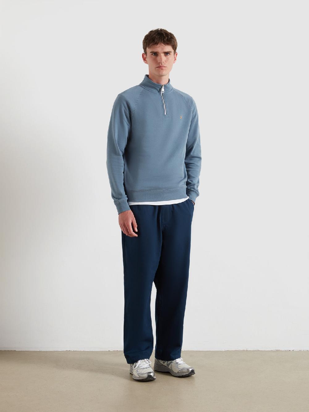 Farah Jim Organic Cotton Quarter Zip Sweatshirt In Chalk Blue