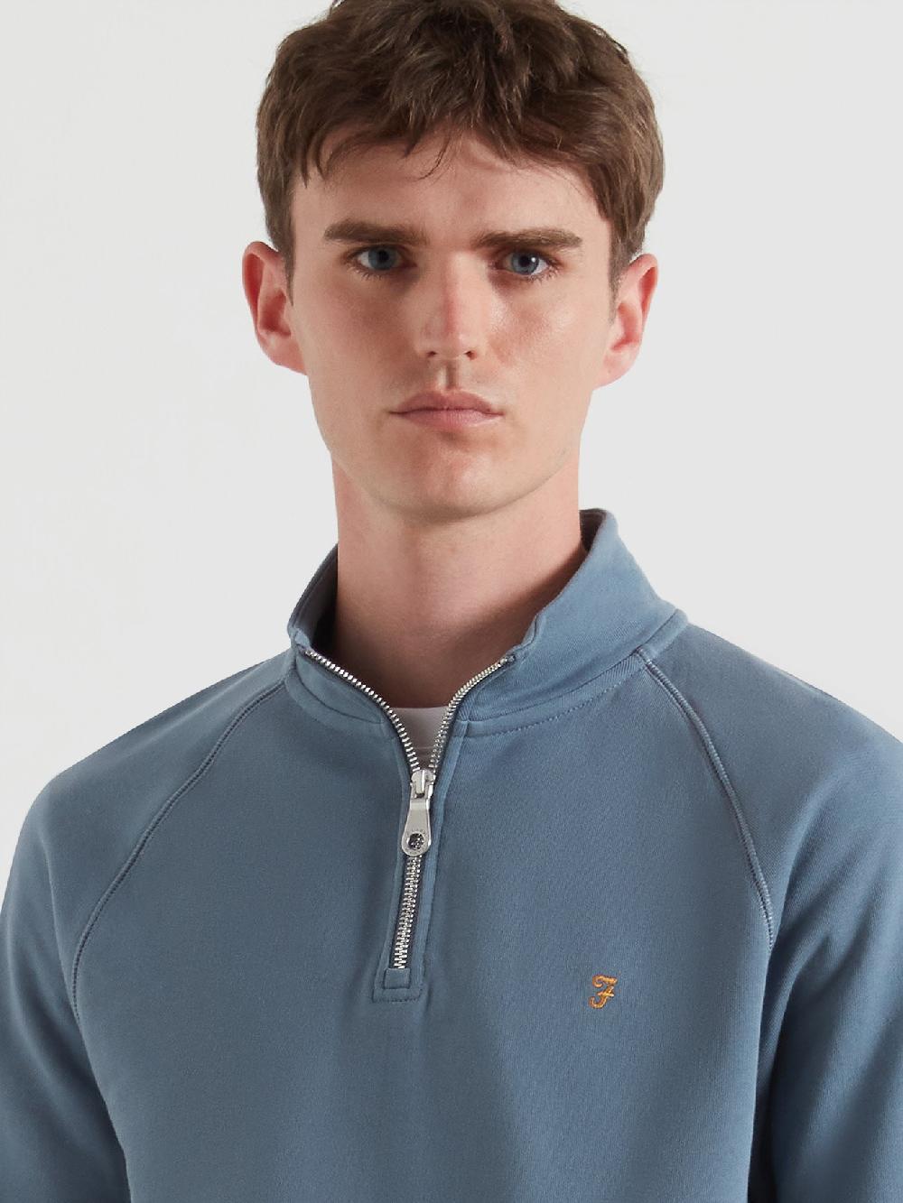Farah Jim Organic Cotton Quarter Zip Sweatshirt In Chalk Blue