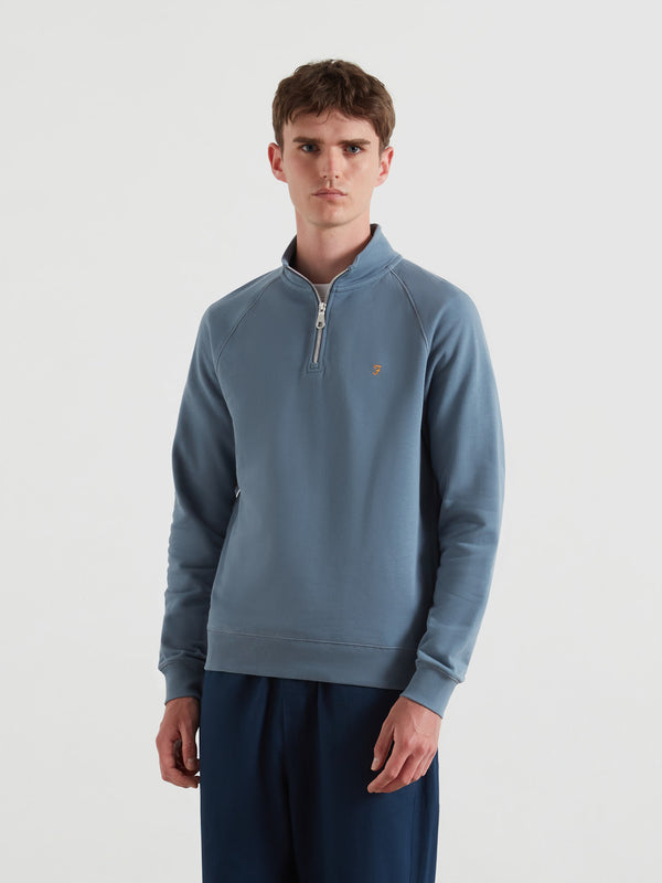 farah Jim Organic Cotton Quarter Zip Sweatshirt In Chalk Blue