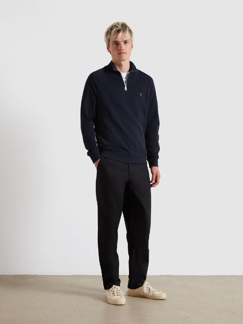 Farah Jim Organic Cotton Quarter Zip Sweatshirt In True Navy