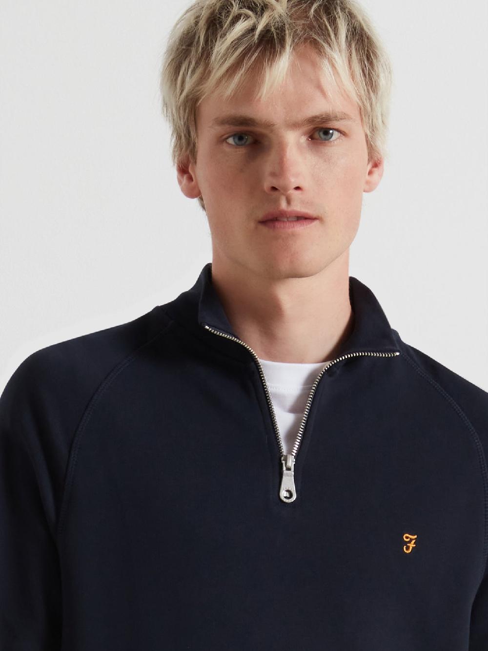 Farah Jim Organic Cotton Quarter Zip Sweatshirt In True Navy
