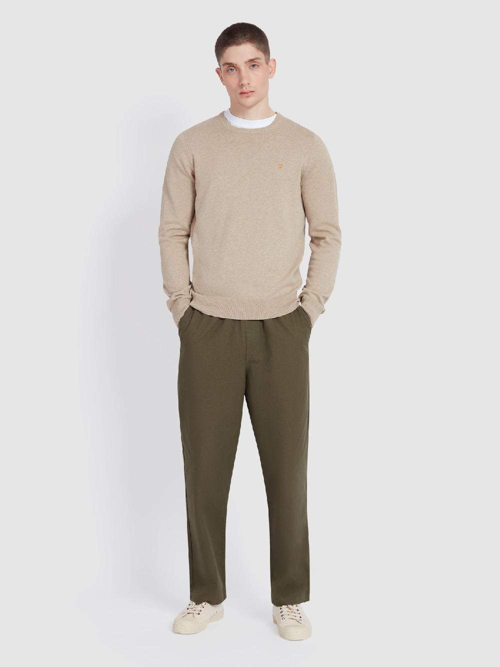 Farah Mullen Cotton Crew Neck Sweater In Hazelnut Marl