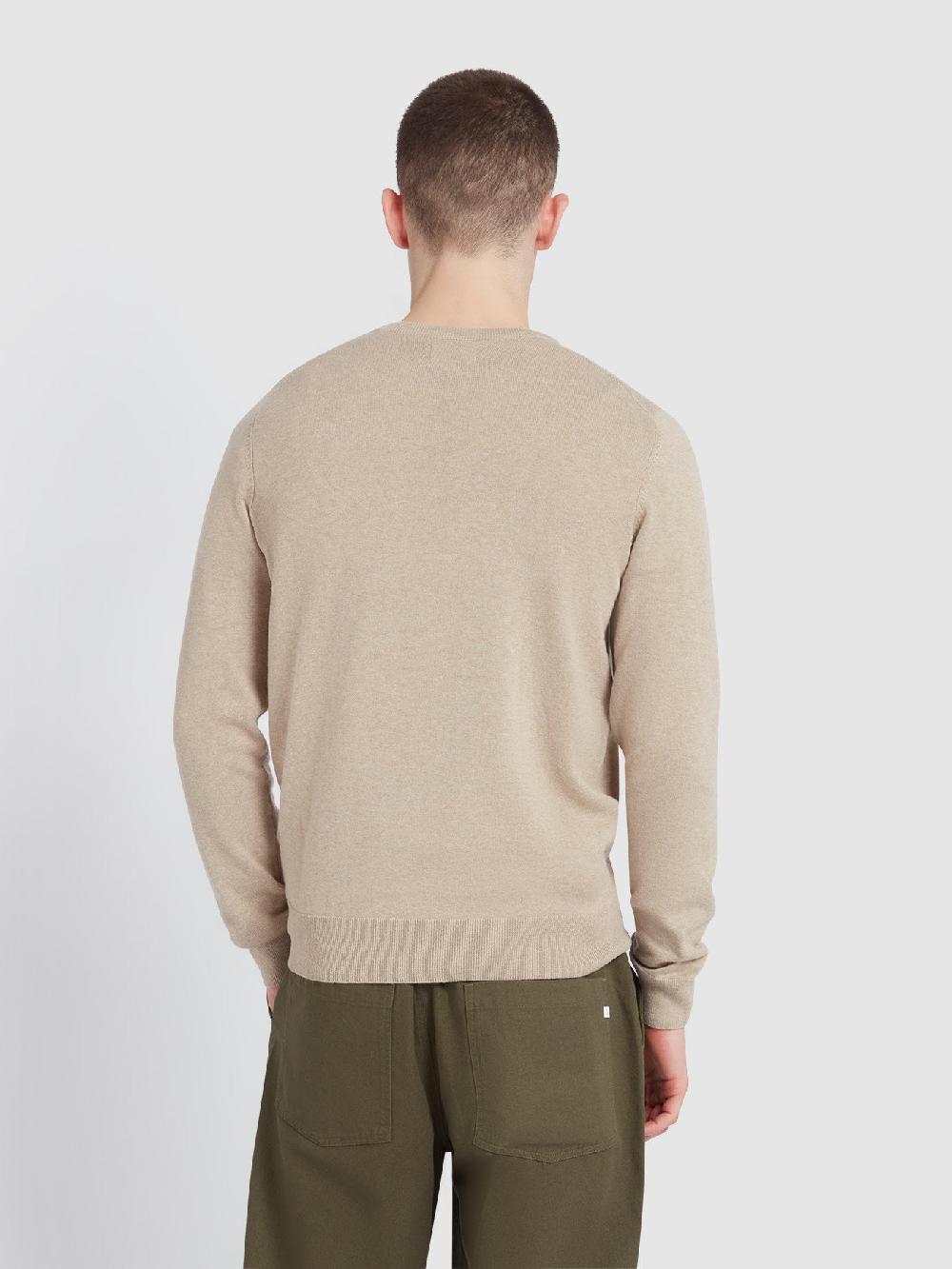 Farah Mullen Cotton Crew Neck Sweater In Hazelnut Marl