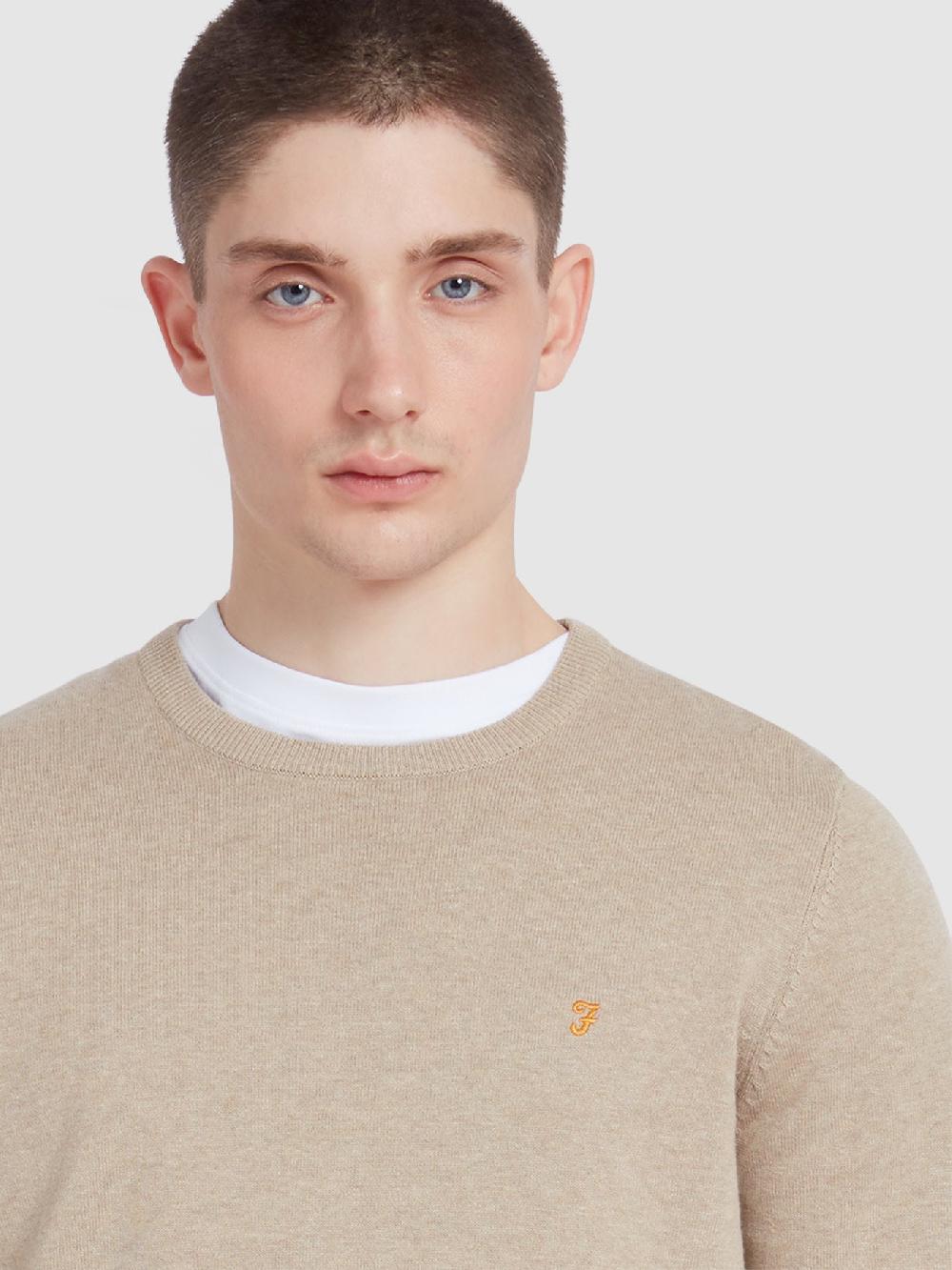 Farah Mullen Cotton Crew Neck Sweater In Hazelnut Marl