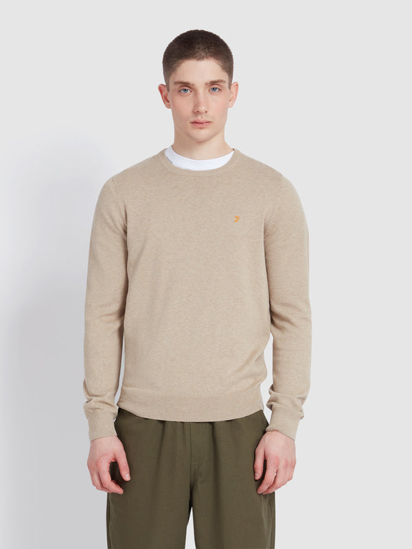 farah Mullen Cotton Crew Neck Sweater In Hazelnut Marl