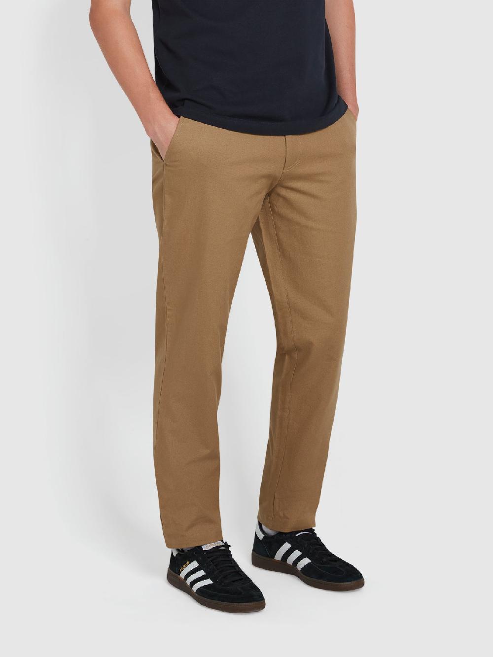 Farah Norwood Regular Fit Cotton Hopsack Trousers In Beige
