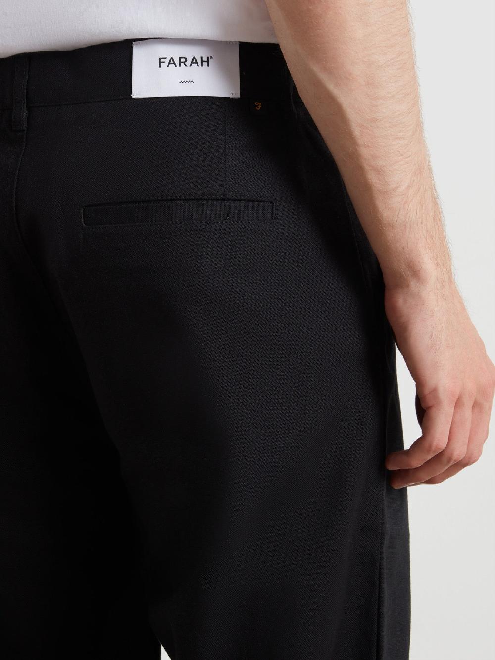Farah Norwood Regular Fit Cotton Hopsack Trousers In Black