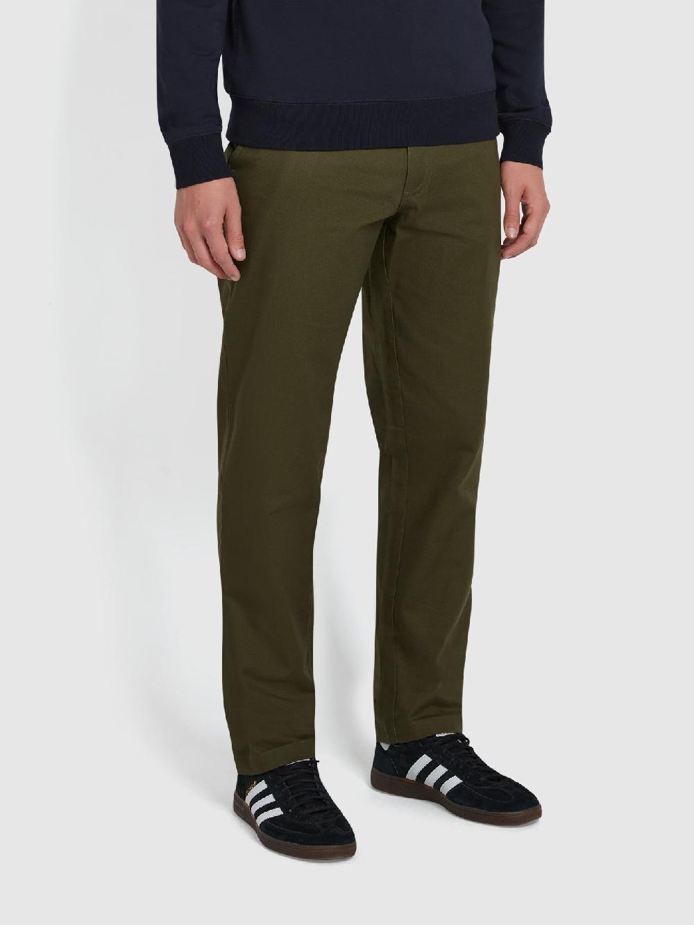 Farah Norwood Regular Fit Cotton Hopsack Trousers In Olive Green