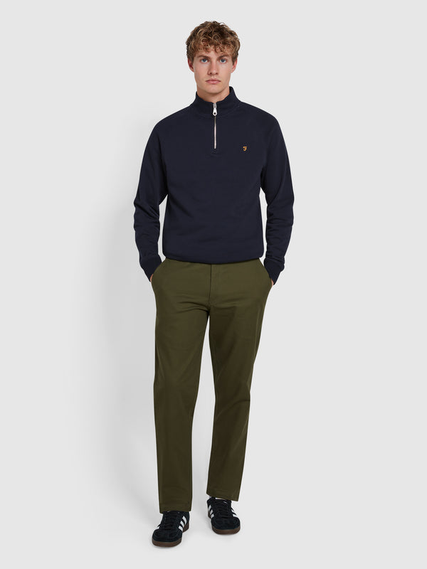 farah Norwood Regular Fit Cotton Hopsack Trousers In Olive Green