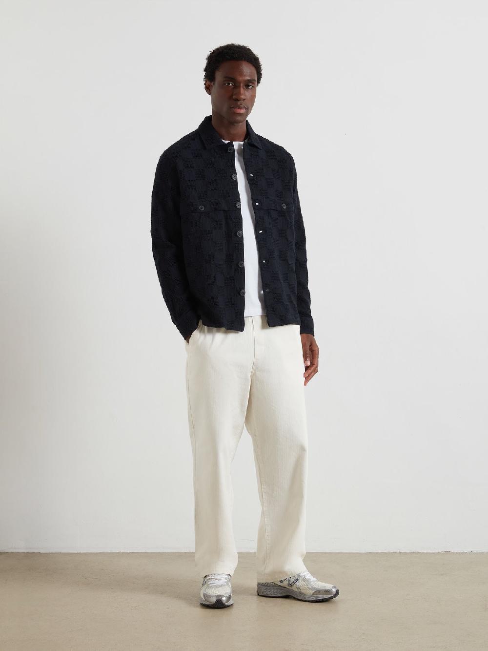 Farah Pemberton Textured Check Overshirt In True Navy