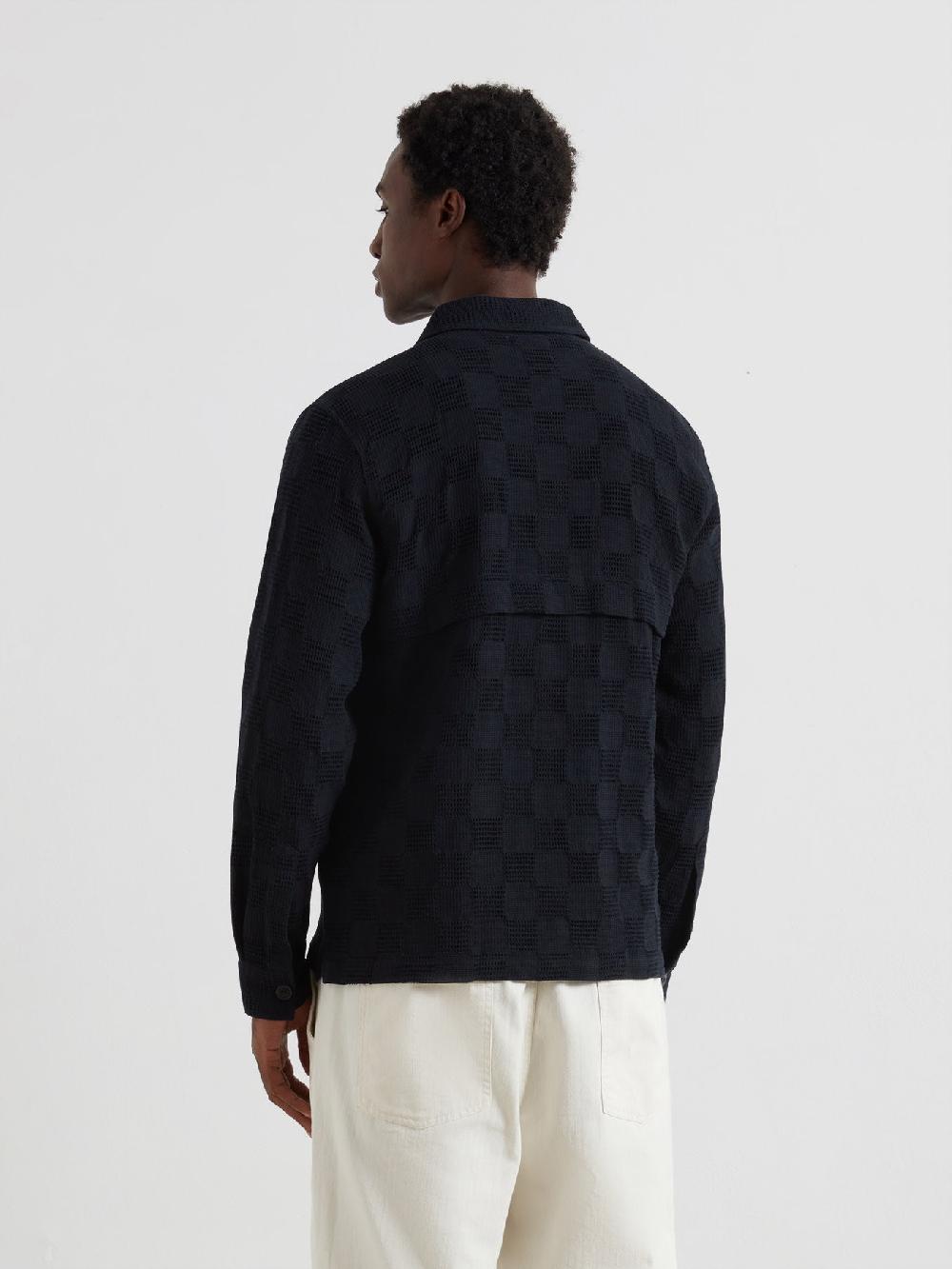 Farah Pemberton Textured Check Overshirt In True Navy
