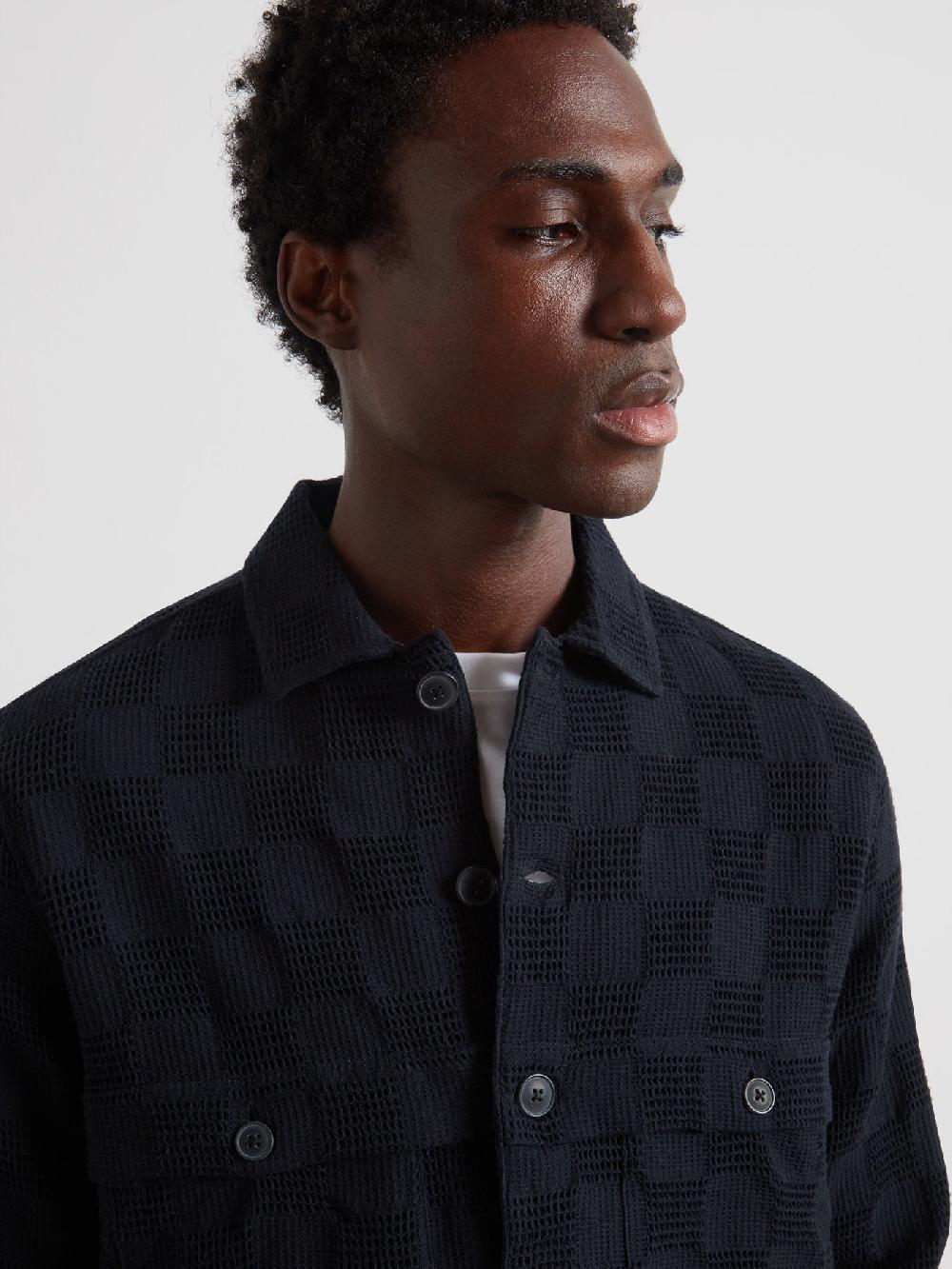 Farah Pemberton Textured Check Overshirt In True Navy