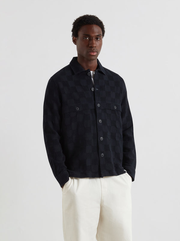 farah Pemberton Textured Check Overshirt In True Navy