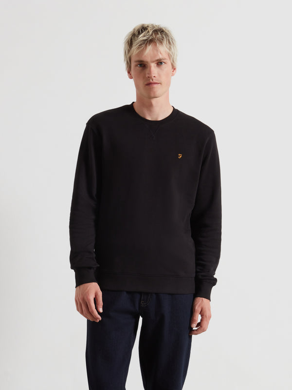 farah Tim Organic Cotton Crew Neck Sweatshirt In Black