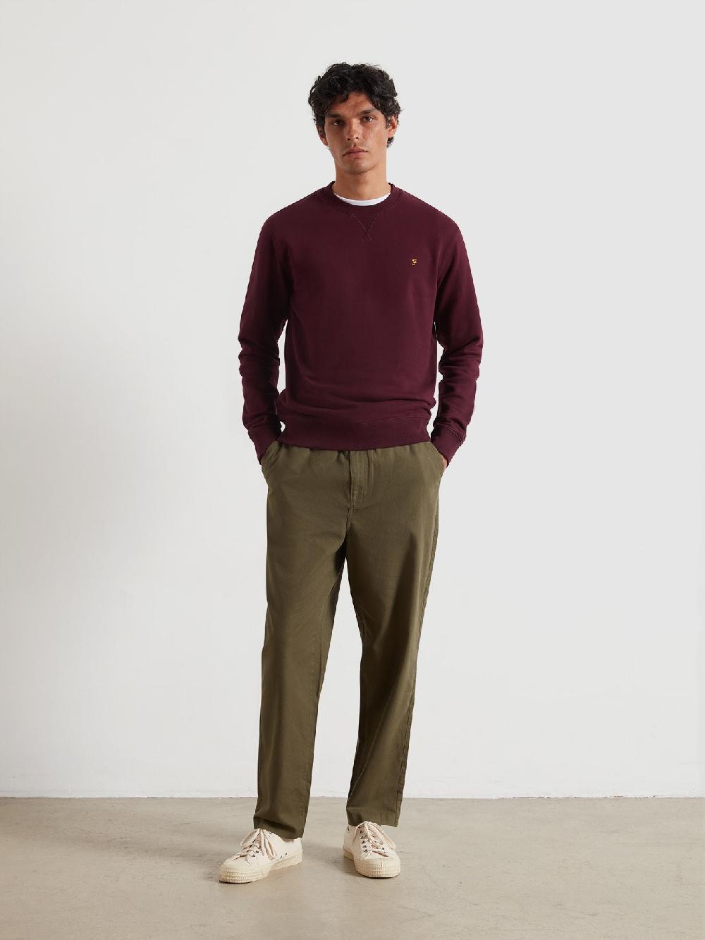 Farah Tim Organic Cotton Crew Neck Sweatshirt In Bordeaux