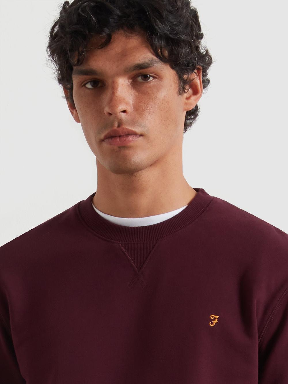 Farah Tim Organic Cotton Crew Neck Sweatshirt In Bordeaux