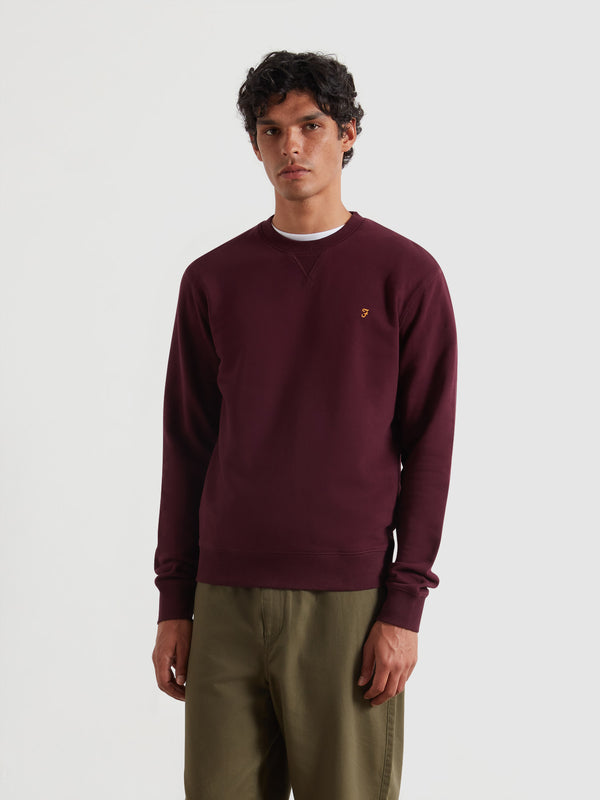 farah Tim Organic Cotton Crew Neck Sweatshirt In Bordeaux