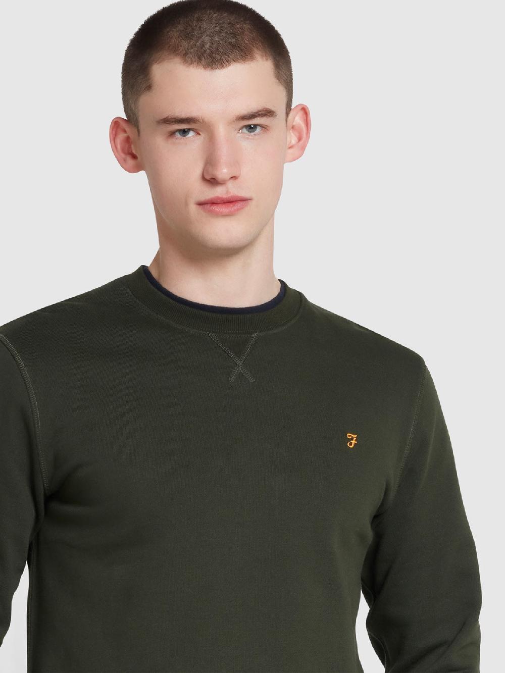 Farah Tim Organic Cotton Crew Neck Sweatshirt In Evergreen