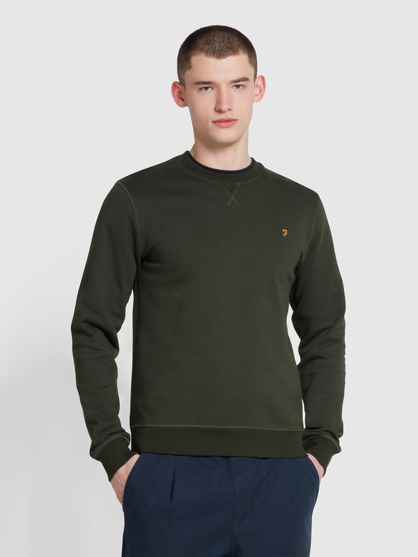 farah Tim Organic Cotton Crew Neck Sweatshirt In Evergreen